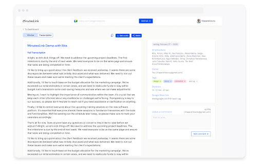 MinutesLink: Record, Transcribe & Summarize Meetings :: AI note taker for online calls