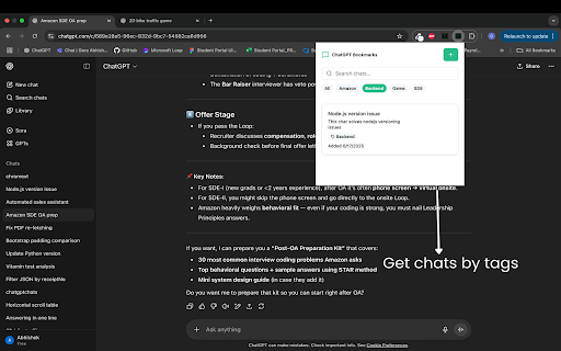 ChatGPT Bookmarks :: Save, organize, and search ChatGPT chats with tags, pins, and cards.