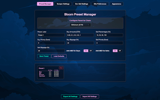 Bloom EVM Extension :: Adds BloomBot trading buttons for the fastest possible execution on your favorite trading terminals.