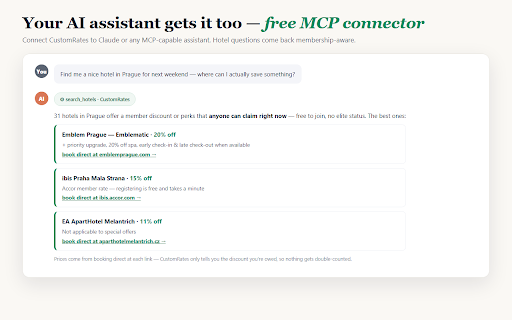 CustomRates :: See the discounts and perks your loyalty memberships actually unlock — right on the search page.