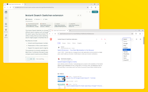 Instant Search Switcher :: Adds a convenient dropdown menu to switch between different search engines while preserving your search query