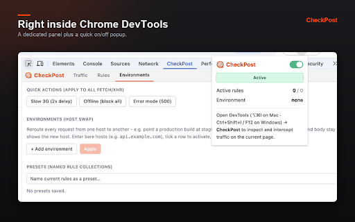 CheckPost :: A DevTools panel to observe, intercept, mock, modify, replay, and export HTTP traffic.