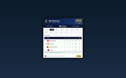 FIFA World Cup 2026 :: Live scores, schedule, standings & reminders for FIFA World Cup 2026 (USA, Canada, Mexico).