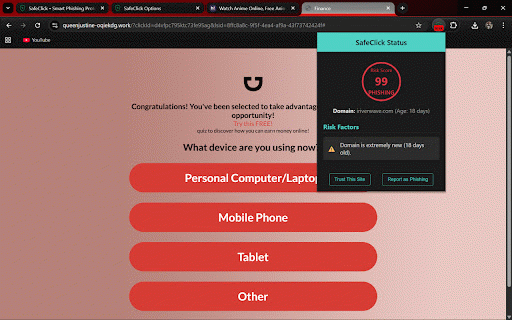 SafeClick - Fake Website Detector :: Detects phishing and suspicious websites using ML backend.