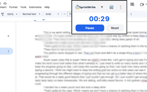 SprintWrite – Writing Sprint Timer for Google Docs :: Completely FREE writing sprint timer with word tracking, statistics, WPM calculation, and multiple themes. All features included.