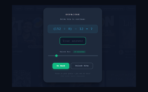 DopaCure: Website Blocker :: Block distracting websites with math challenges. Boost your focus, beat procrastination, and stay productive.