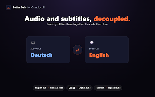 Better Subs for Crunchyroll :: Mix and match subtitle and audio languages on Crunchyroll, with a custom subtitle overlay and adjustable size, sync, and style.