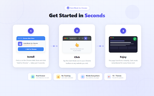 Dark Mode for Chrome :: One-click dark mode for any website. Reduce eye strain with beautiful dark themes. Adjust brightness per site.