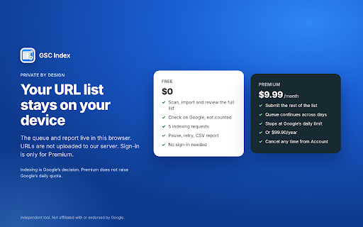 Bulk URL Indexing for Google Search Console :: Bulk URL indexing in Google Search Console. Scan pages and sitemaps, check indexing status, and manage requests in one queue.