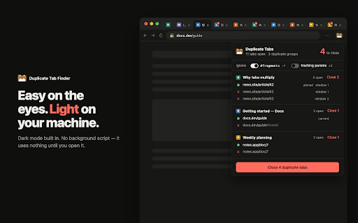 Duplicate Tab Finder :: Finds and closes duplicate tabs to clean up your browser's tabs.