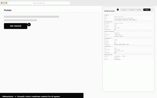 UIAnnotator — Annotate any website for AI agents :: Annotate any webpage for AI agents. Capture CSS selectors, styles & screenshots. Paste into Claude or Cursor for instant fixes.