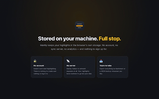 Markly — Highlight & Save Any Page :: Highlight text on any page. Your marks come back when you return, and one panel keeps everything you've ever marked.