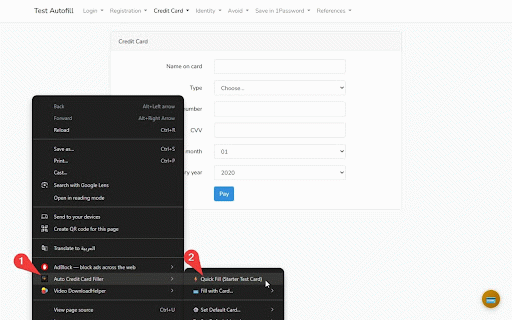 Auto Credit Card Filler :: Premium autofill tool for web developers. Supports multiple cards and custom project-based field mappings.