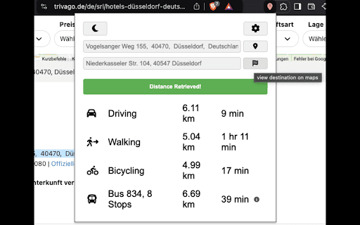 How Far :: Calculates distances from selected locations to a default target location, like a workplace or nearby restaurant.