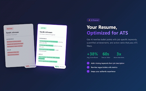 IronCV — Resume Copilot :: Check your ATS score, tailor your resume, and save jobs from LinkedIn, Indeed, and Glassdoor — all in one click.