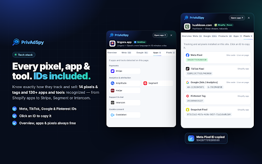 PrivAdSpy - Ad Spy & Competitor Analysis :: See every live Facebook, Instagram & Google ad of any store, SaaS or app — plus its best sellers, theme, apps & pixels. One click.