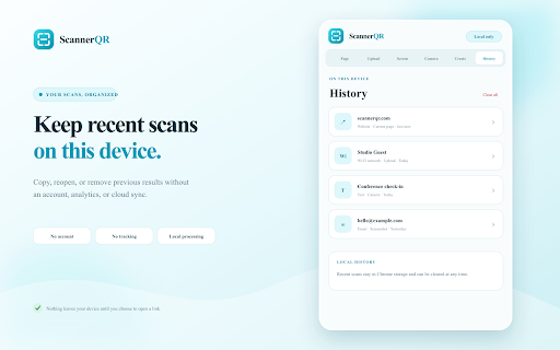 QR Code Scanner & Generator - ScannerQR.com :: Scan QR codes and barcodes from pages, screenshots, images, or your camera. Generate QR codes privately and locally.