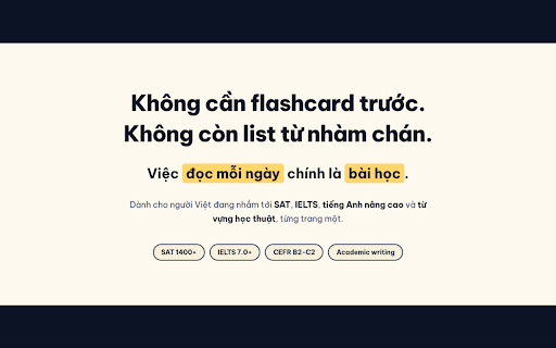 Merid :: Learn English while you browse: swaps Vietnamese or English words for SAT/CEFR vocabulary, with hover learning cards.