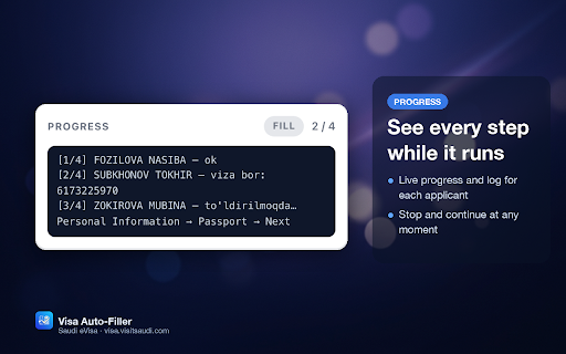 Visa Auto-Filler :: Fills the Saudi eVisa form on visa.visitsaudi.com from passport photos. You log in, solve CAPTCHA and pay yourself.