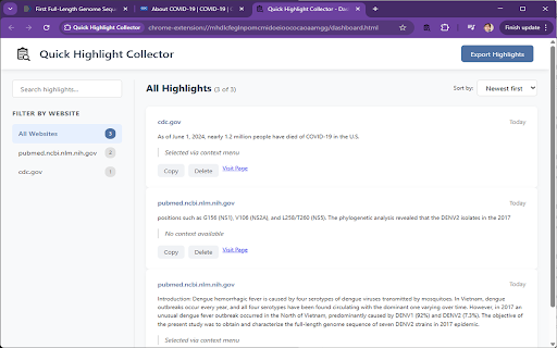 Quick Highlight Collector :: Highlight and save snippets from any website.