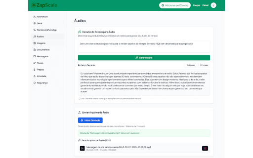 ZapScale - Automação WhatsApp Web com envio em massa :: Automatize WhatsApp Web: mensagens predefinidas, áudio, envio em massa e extração de participantes.