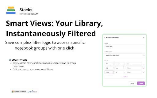 Stacks for NotebookLM: Folders & AI Search :: Organize your Google NotebookLM with folders, tags, and AI-powered semantic search.