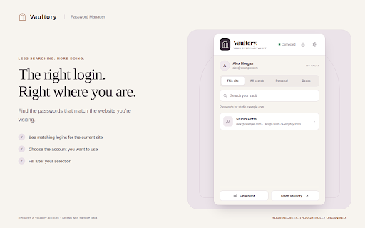 Vaultory Password Manager :: Browse, fill, and save personal or shared secrets securely with Vaultory.