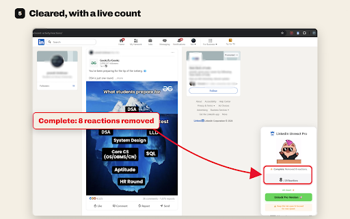 LinkedIn Bulk Deleter & Unliker Pro : Likes, Comments, Post, Repost :: Mass delete your LinkedIn posts, remove reactions, and delete your comments safely with human-like delays. Privacy-first extension.