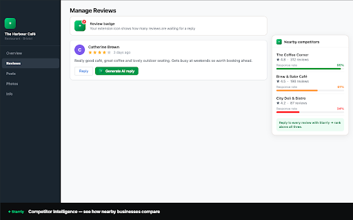 Starrly — AI Review Replies :: Generate professional AI replies to your Google Business reviews in one click. Powered by Starrly.