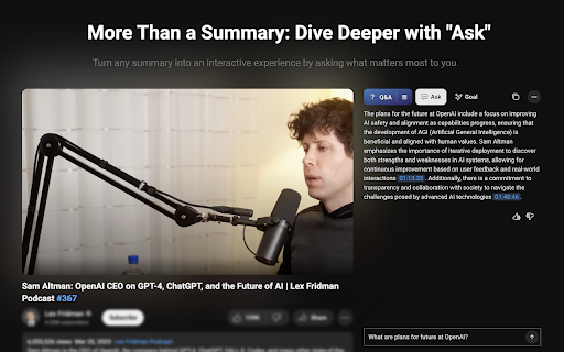 TLDW: AI-Powered YouTube Video Summarizer :: Dive deeper into any YouTube video with customized AI summaries and responses designed to align with your individual goals.