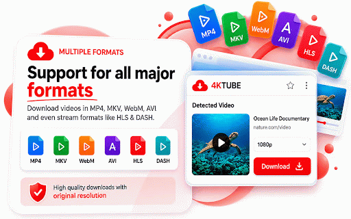 4KTube Media Downloader :: Find and save video and audio from pages you have the right to download. Plays and saves HTML5 media, HLS and DASH.