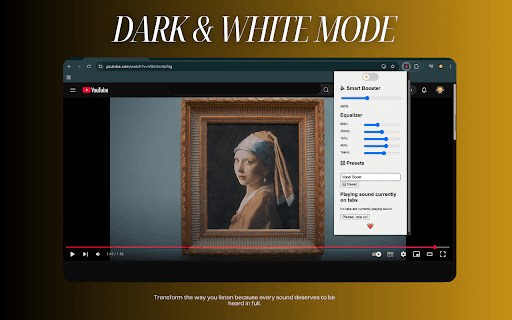 Boostrix - Smart Sound Booster - Volume Amplifier & Equalizer (1000% Boost) :: 🔊 Boost beyond 900%, fine-tune with EQ presetes, and switch themes in a click total audio control in your browser!