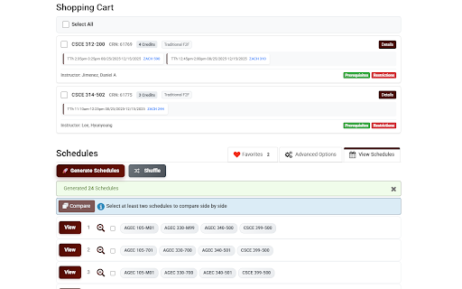 Aggie Schedule Builder Plus :: Enhances the Texas A&M course registration interface with a modern, user-friendly design