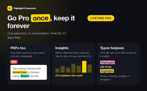 Highlight Keywords: Auto-Highlight Word Lists :: Automatically highlight your saved keywords and phrases on any webpage, with custom colors and readable contrast. Data stays local.