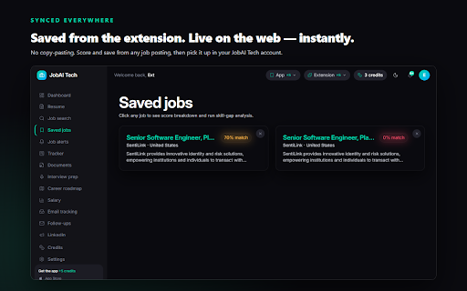 JobAI Tech :: Score any job posting against your resume and save it for later — instantly.