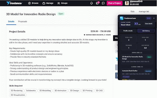 FreelancerLens :: Evaluate Freelancer.com clients with a score, verification signals, reviews, and hiring history.