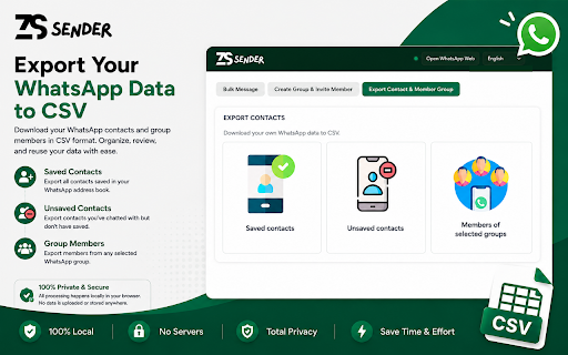 ZS Sender - WhatsApp Bulk Sender from CSV :: Send WhatsApp messages in bulk from WhatsApp Web: numbers, contacts, groups, lists, CSV import, delays and batching.