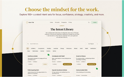 Intent Tab :: Make every new tab a calm productivity workspace for daily intents, focused work, useful tools, and meaningful progress.