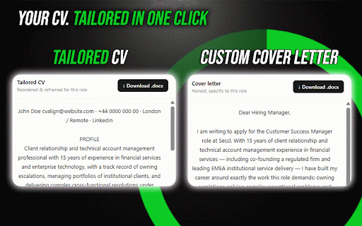 CV Align :: Match your CV to any job with AI analysis, tips, and tailored cover letters. Try 2 free analyses — no signup needed.