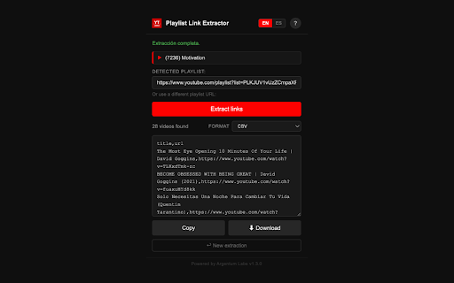 YouTube Playlist Link Extractor :: Extract all video links from a YouTube playlist. Copy or download as Full, NotebookLM, Markdown, CSV or JSON.