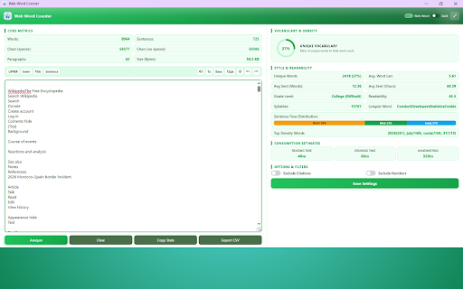 Web Word Counter Premium :: An advanced word and readability counter with writing flow analysis, reading times, and a transparent on-page text selection widget.