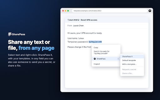 SharePass :: Turn selected text into a SharePass link: encrypted in your browser, expiring, one-time.
