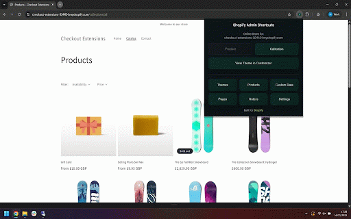 Shopify Admin Shortcuts :: Quickly open Shopify Admin Sections for the store you're currently on. Open Products or Collections you are currently viewing.