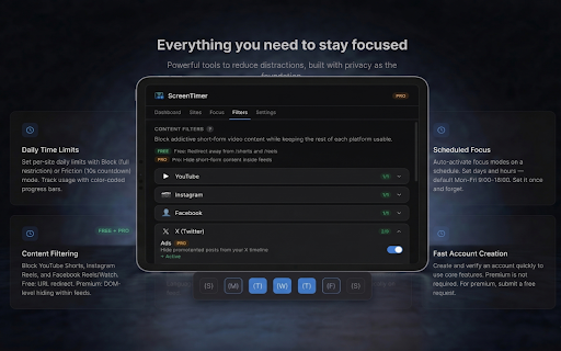 ScreenTimer: Focus & Block Distractions - Screen Timer :: Block distracting sites, filter Reels/Shorts & reclaim focus with Screen Timer. Privacy-first: all data stays local on your device.