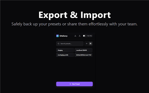 SiteSwap :: Instantly switch between different environments (Staging, Local, Prod) for the current website.