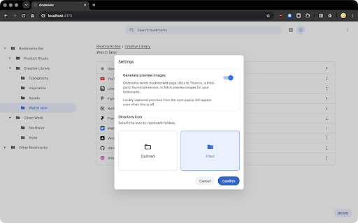 Gridmarks :: A Chrome-like bookmark surface with a denser Opera-style grid layout.