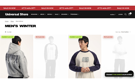 Actually Available :: Hide fashion products that are not actually available in your size.