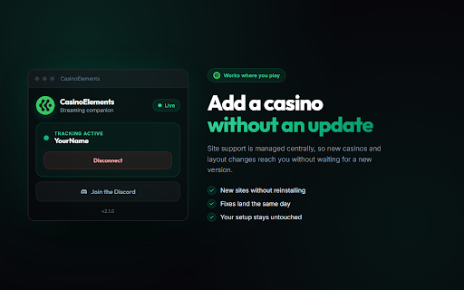 CasinoElements :: Automatically detects the game you are playing and keeps your CasinoElements dashboard and stream overlays in sync.