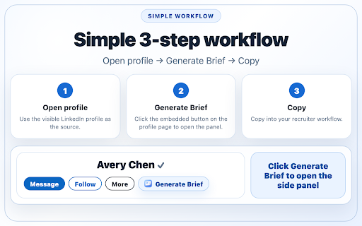 Candidate Brief for LinkedIn Recruiters :: Turn LinkedIn profiles into client-ready candidate submissions in seconds — no rewriting, no ownership risk. Built for recruiters.