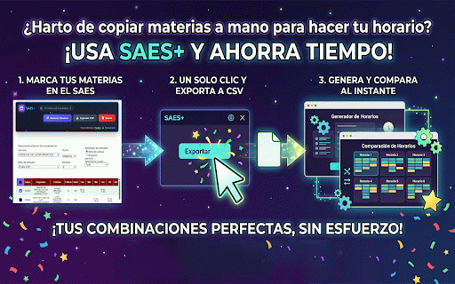 SAES+ (Generador de Horarios) :: Genera combinaciones de horarios sin conflictos desde el SAES IPN. Selecciona materias y encuentra tu horario ideal.